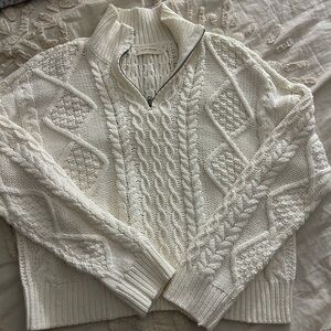 Cream Cable knit quarter zip sweater